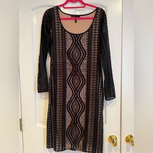 BCBG Maxazria Black and Nude Bodycon Dress